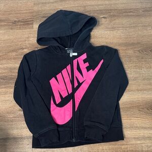 Nike Kids Black Zip Hoodie with Pink Logo